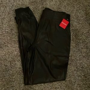 Spanx faux leather joggers in black size Small.